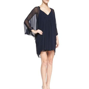 Diane Von Furstenberg Fleurette Silk Chiffon Batwing Mini Dress Navy Blue Size 4